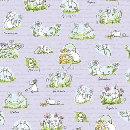 Light Purple Scene  Daisy Daisy  Cotton Fabric by Clothworks Y2652-26