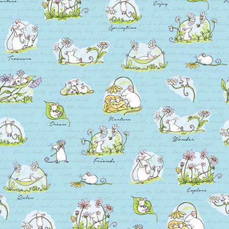 Light Sky Scene  Daisy Daisy  Cotton Fabric by Clothworks Y2652-97