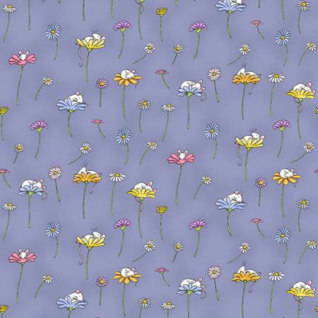 Dark Peri Daisy and Mouse  Daisy Daisy  Cotton Fabric by Clothworks Y2654-86
