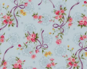 Garden Path  cotton fabric by Cosmo AP52311-1C Ribbons and Roses on Blue