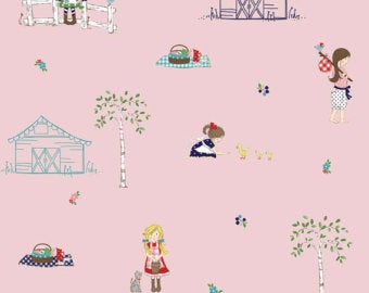 Country Girls Cotton Fabric by Riley Blake Little Main in Pink c3640