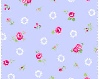 Pam Kitty cotton fabric by Lakehouse Dry  Goods  LH13022periwinkle Wreaths and Roses