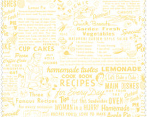 Pam Kitty cotton fabric by Lakehouse Dry  Goods  LH13029yellow recipes