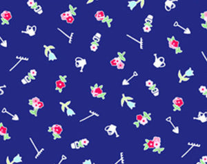 Pam Kitty cotton fabric by Lakehouse Dry  Goods  LH14000Navy Garden Mini