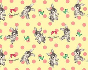 Little World cotton fabric by Quilt Gate LW1904-14C Bunnies on Pale Yellow