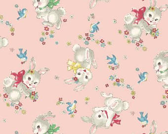 Little World cotton fabric by Quilt Gate LW1970-12B Bunnies on Pink