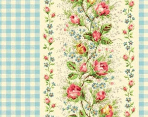 Sweet Charms cotton fabric by Quilt Gate MR2150-17B Gingham Stripe Floral Bue