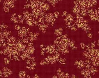Grace Holiday cotton fabric by Quilt Gate MR2160-14B  Roses on Red