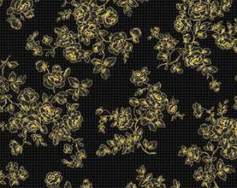 Grace Holiday cotton fabric by Quilt Gate MR2160-14d  Roses on Black