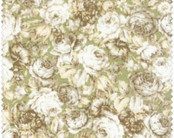 Amelia cotton fabric by Quilt Gate MR2170-14C White Roses on Green