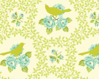 Mockingbird Collection cotton fabric by Free Spirit Fabrics Heather Bailey PWHB042Chartreuse