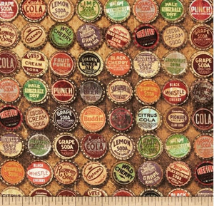 Eclectic Elements cotton fabric by Tim Holtz for Free Spirit PWTH024multi Bottle caps