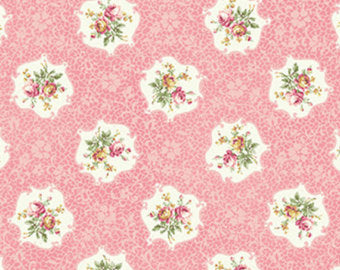 Ruru Roses cotton fabric by Quilt Gate Ru2200-15B Cameo of Roses on Pink