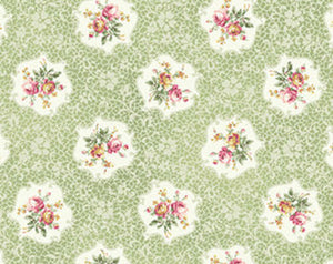 Ruru Roses cotton fabric by Quilt Gate Ru2200-15C Cameo of Roses on Green