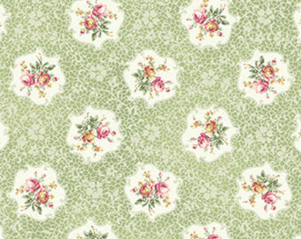 Ruru Roses cotton fabric by Quilt Gate Ru2200-15C Cameo of Roses on Green