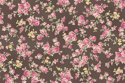 Ruru Roses cotton fabric by Quilt Gate Ru2200-17F Small Roses on Brown