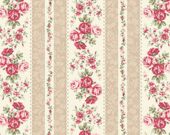 Ruru Rose Bouquet cotton fabric by Quilt Gate Ru2220-14A Stripe Tan