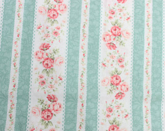 Ruru Rose Bouquet cotton fabric by Quilt Gate Ru2220-14C Stripe Mint