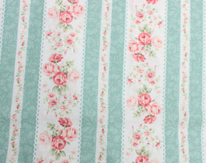 Ruru Rose Bouquet cotton fabric by Quilt Gate Ru2220-14C Stripe Mint