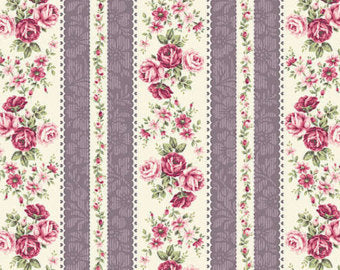 Ruru Rose Bouquet cotton fabric by Quilt Gate Ru2220-14D Stripe Purple