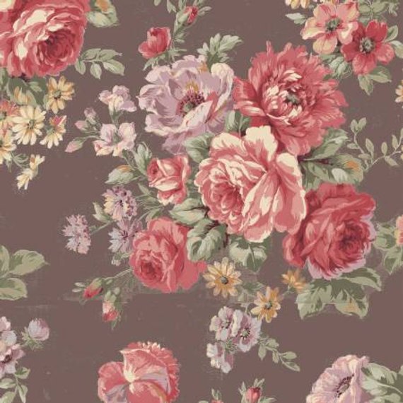 Ruru Love Rose Love cotton fabric by Quilt Gate Ru2300-11F Large Roses on Brown