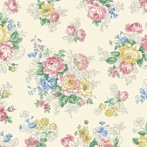 Blooming Rose RU2390-13A roses on cream by Quilt Gate